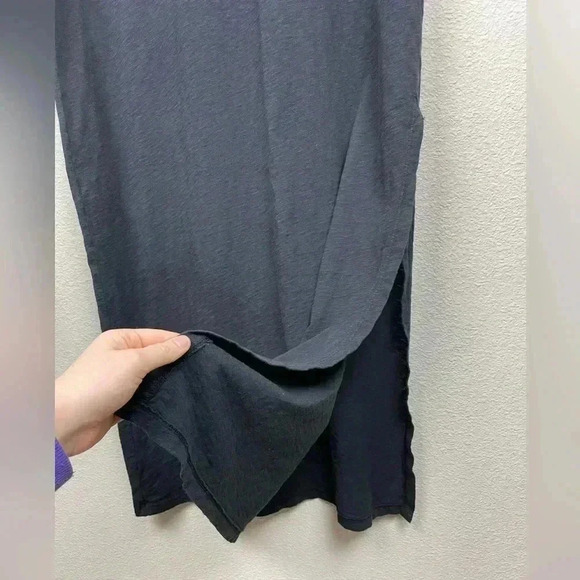 VELVET by Graham Spencer Black Vintage Slub Maxi Dress T-Shirt Leg Slit Medium - Picture 4 of 13